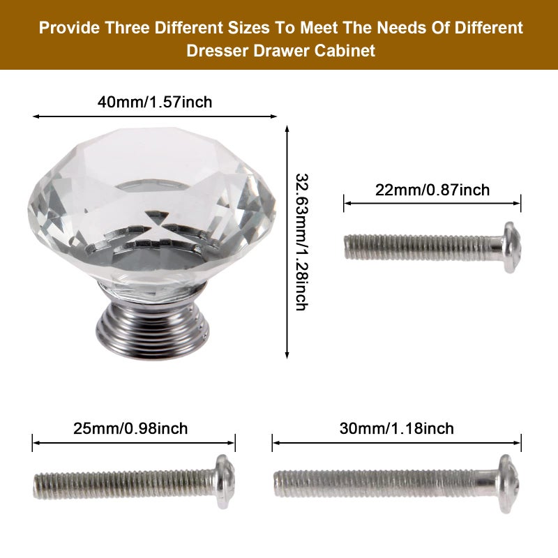 Mtsooning 40mm Crystal Glass Knob, 4PCS Diamond Shape Pulls, Clear Glass Drawer Handle for Closet Cabinet, Kitchen Bathroom Cupboards, Dresser, Bookcase, Wardrobe - Image 5